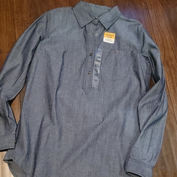 𝅺NEW! CARHARTT Indigo  Chambray Pullover Relaxed Fit Long Sleeve Top Small. - Picture 4 of 8